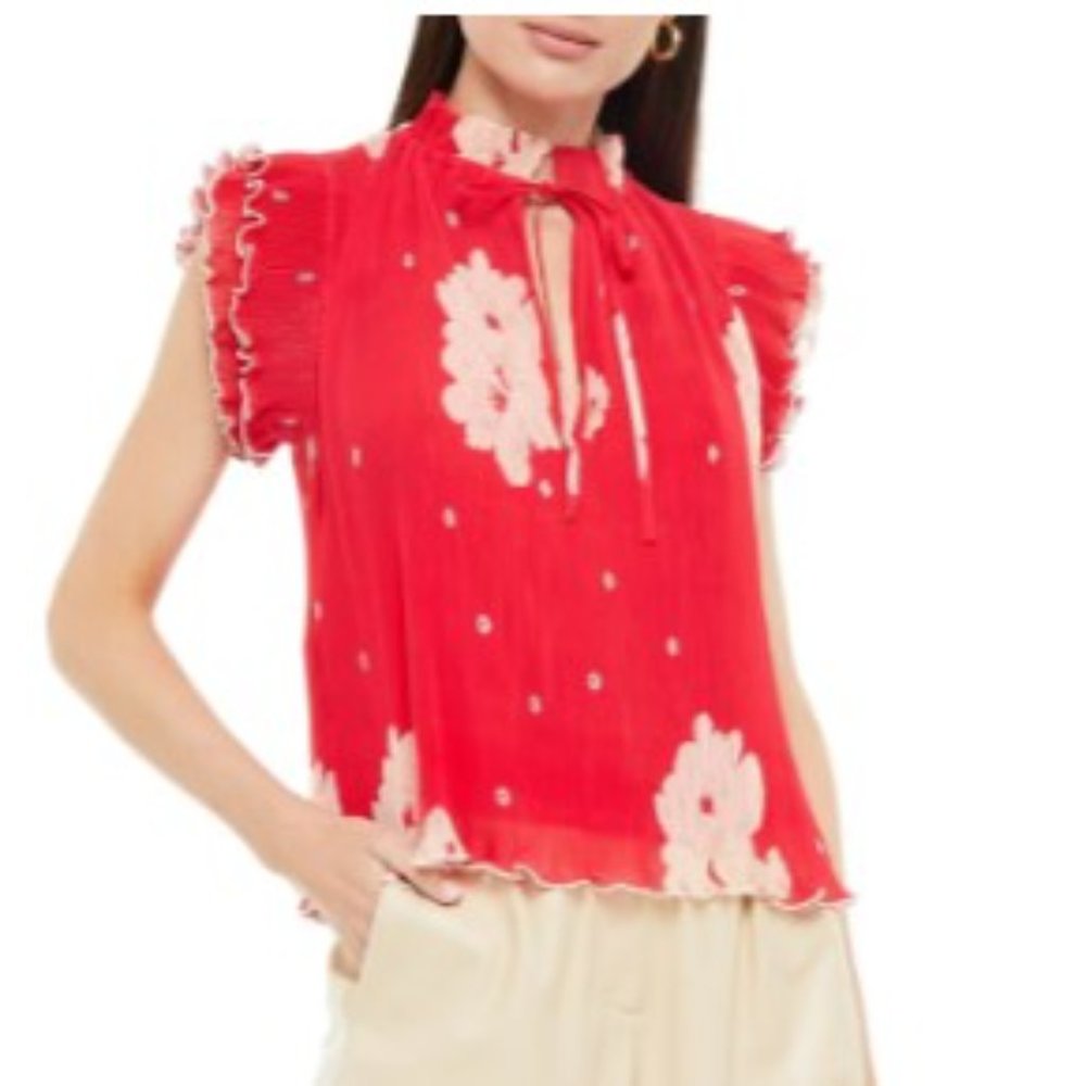 ⭐HOST PICK⭐ Ganni Red/Cream Pleated Bold Floral Top - Size 40 EU (US M)